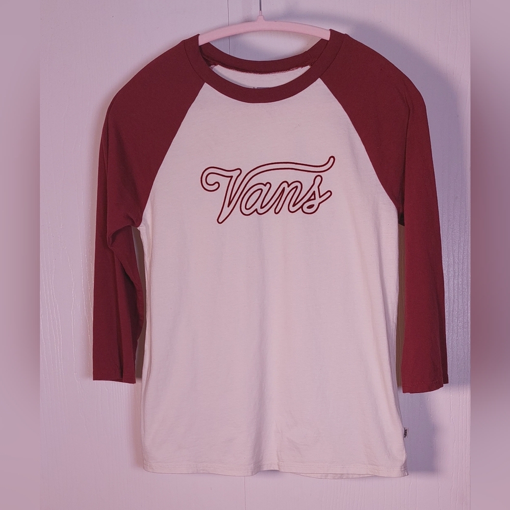 Vans Baseball Style Raglan Sleeve Tee Size Medium Outline Script T-shirt Retro - Picture 11 of 13